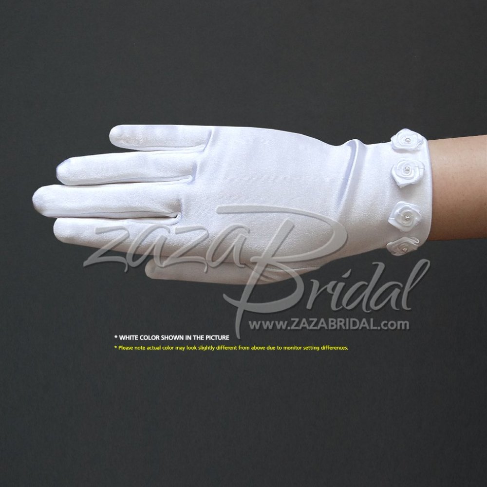 Girl’s Satin Gloves with Rosettes detail and Pearl in the center
